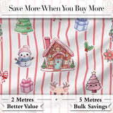 Cute Christmas Gingerbread House Snowman Tree Gift Red Stripe Seamless Pattern Digital Print Fabric by the Metre UK Sewing Quilting Textile