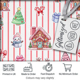 Cute Christmas Gingerbread House Snowman Tree Gift Red Stripe Seamless Pattern Digital Print Fabric by the Metre UK Sewing Quilting Textile