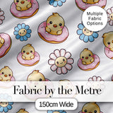 Cute Chick Donut Flower Kawaii Spring Sweet Seamless Pattern Digital Print Fabric by the Metre UK Sewing Quilting Textile