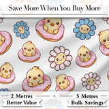 Cute Chick Donut Flower Kawaii Spring Sweet Seamless Pattern Digital Print Fabric by the Metre UK Sewing Quilting Textile