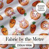 Cute Bunny Carrot Donut Kawaii Easter Sweet Seamless Pattern Digital Print Fabric by the Metre UK Sewing Quilting Textile
