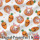 Cute Bunny Carrot Donut with Dots Easter Sweet Seamless Pattern Digital Print Fabric by the Metre UK Sewing Quilting Textile