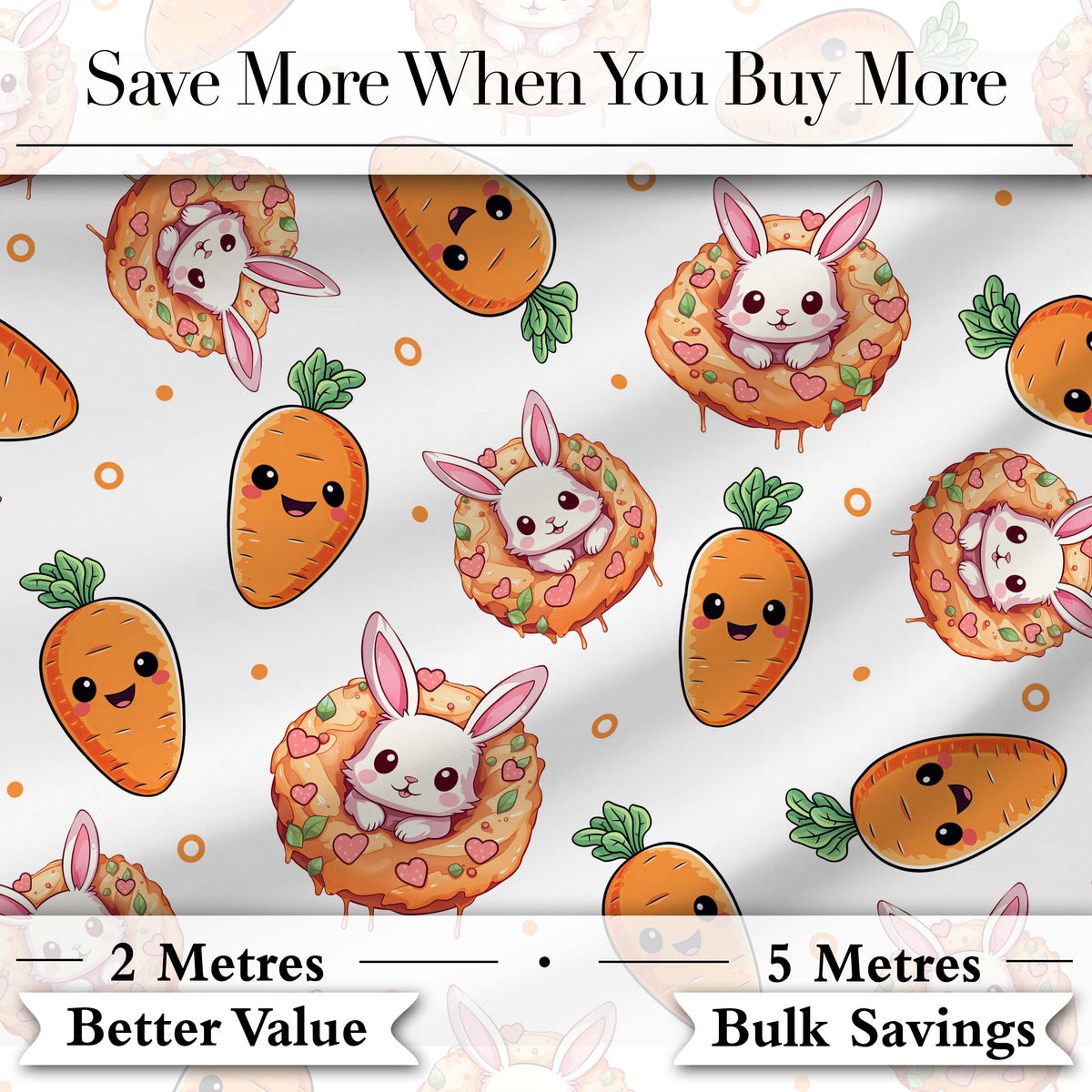 Cute Bunny Carrot Donut with Dots Easter Sweet Seamless Pattern Digital Print Fabric by the Metre UK Sewing Quilting Textile