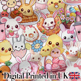 Cute Easter Bunny Chick Basket Egg Sweet Kawaii Seamless Pattern Digital Print Fabric by the Metre UK Sewing Quilting Textile