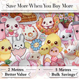 Cute Easter Bunny Chick Basket Egg Sweet Kawaii Seamless Pattern Digital Print Fabric by the Metre UK Sewing Quilting Textile