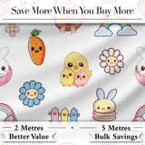 Cute Easter Chick Bunny Flower Fence Pastel Seamless Pattern Digital Print Fabric by the Metre UK Sewing Quilting Textile