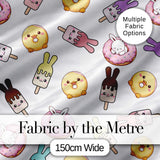 Cute Bunny Ice Cream Donut Dessert Sweet Kawaii Seamless Pattern Digital Print Fabric by the Metre UK Sewing Quilting Textile