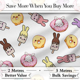 Cute Bunny Ice Cream Donut Dessert Sweet Kawaii Seamless Pattern Digital Print Fabric by the Metre UK Sewing Quilting Textile