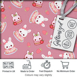 Cute Strawberry Bunny Macaron Dessert Kawaii Pink Background Seamless Pattern Digital Print Fabric by the Metre UK Sewing Quilting Textile