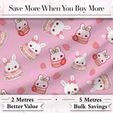 Strawberry Bunny Macaron Dessert Kawaii Blush Pink Background Seamless Pattern Digital Print Fabric by the Metre UK Sewing Quilting Textile