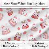 Cute Strawberry Bunny Macaron Dessert Kawaii White Background Seamless Pattern Digital Print Fabric by the Metre UK Sewing Quilting Textile