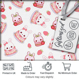 Cute Strawberry Bunny Macaron Dessert Kawaii White Background Seamless Pattern Digital Print Fabric by the Metre UK Sewing Quilting Textile