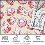 Cute Bunny Donut Strawberry Dessert Kawaii Cream Background Seamless Pattern Digital Print Fabric by the Metre UK Sewing Quilting Textile