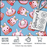 Cute Bunny Donut Strawberry Dessert Kawaii Blue Background Seamless Pattern Digital Print Fabric by the Metre UK Sewing Quilting Textile