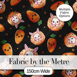 Cute Carrot Bunny Donut Easter Dessert Black Background Seamless Pattern Digital Print Fabric by the Metre UK Sewing Quilting Textile