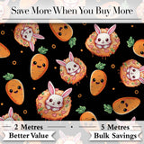 Cute Carrot Bunny Donut Easter Dessert Black Background Seamless Pattern Digital Print Fabric by the Metre UK Sewing Quilting Textile