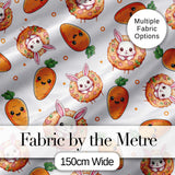 Cute Bunny Donut Carrot Kawaii Easter Dessert Grey Background Seamless Pattern Digital Print Fabric by the Metre UK Sewing Quilting Textile