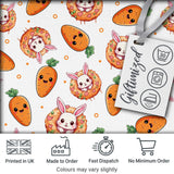 Cute Bunny Donut Carrot Kawaii Easter Dessert Grey Background Seamless Pattern Digital Print Fabric by the Metre UK Sewing Quilting Textile