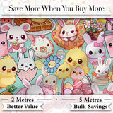 Cute Easter Bunny Chick Donut Basket Kawaii Mint Background Seamless Pattern Digital Print Fabric by the Metre UK Sewing Quilting Textile