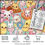 Cute Easter Bunny Chick Donut Basket Kawaii Mint Background Seamless Pattern Digital Print Fabric by the Metre UK Sewing Quilting Textile