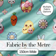 Easter Chick Bunny Carrot Rainbow Fence Kawai Mint Background Seamless Pattern Digital Print Fabric by the Metre UK Sewing Quilting Textile
