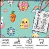 Easter Chick Bunny Carrot Rainbow Fence Kawai Mint Background Seamless Pattern Digital Print Fabric by the Metre UK Sewing Quilting Textile
