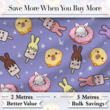 Cute Easter Bunny Ice Cream Donut Chick Kawaii Purple Star Background Seamless Pattern Digital Print Fabric by the Metre UK