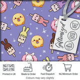 Cute Easter Bunny Ice Cream Donut Chick Kawaii Purple Star Background Seamless Pattern Digital Print Fabric by the Metre UK