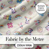 Cute Rainbow Bunny Flower Egg Pastel Kawaii Cream Background Seamless Pattern Digital Print Fabric by the Metre UK