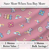 Cute Rainbow Bunny Flower Egg Pastel Kawaii Pink Background Seamless Pattern Digital Print Fabric by the Metre UK