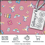 Cute Rainbow Bunny Flower Egg Pastel Kawaii Pink Background Seamless Pattern Digital Print Fabric by the Metre UK