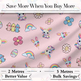Cute Rainbow Bunny Flower Egg Pastel Pink Background Seamless Pattern Digital Print Fabric by the Metre UK Sewing Quilting Textile