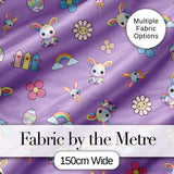 Cute Rainbow Bunny Flower Egg Pastel Purple Background Seamless Pattern Digital Print Fabric by the Metre UK Sewing Quilting Textile