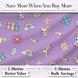 Cute Rainbow Bunny Flower Egg Pastel Purple Background Seamless Pattern Digital Print Fabric by the Metre UK Sewing Quilting Textile