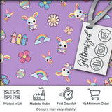 Cute Rainbow Bunny Flower Egg Pastel Purple Background Seamless Pattern Digital Print Fabric by the Metre UK Sewing Quilting Textile