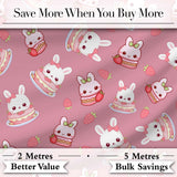 Cute Strawberry Bunny Cake Dessert Pink Background Seamless Pattern Digital Print Fabric by the Metre UK Sewing Quilting Textile
