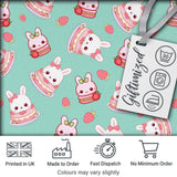 Cute Strawberry Bunny Cake Dessert Mint Background Seamless Pattern Digital Print Fabric by the Metre UK Sewing Quilting Textile