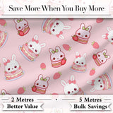 Cute Strawberry Bunny Cake Dessert Blush Background Seamless Pattern Digital Print Fabric by the Metre UK Sewing Quilting Textile