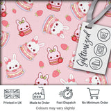 Cute Strawberry Bunny Cake Dessert Blush Background Seamless Pattern Digital Print Fabric by the Metre UK Sewing Quilting Textile
