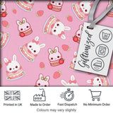 Cute Strawberry Bunny Cake Dessert Rose Background Seamless Pattern Digital Print Fabric by the Metre UK Sewing Quilting Textile