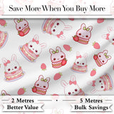 Cute Strawberry Bunny Cake Dessert Grey Background Seamless Pattern Digital Print Fabric by the Metre UK Sewing Quilting Textile