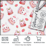 Cute Strawberry Bunny Cake Dessert Grey Background Seamless Pattern Digital Print Fabric by the Metre UK Sewing Quilting Textile