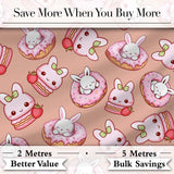 Cute Bunny Donut Dessert Kawaii Peach Background Seamless Pattern Digital Print Fabric by the Metre UK Sewing Quilting Textile