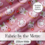 Cute Bunny Donut Dessert Kawaii Pink Background Seamless Pattern Digital Print Fabric by the Metre UK Sewing Quilting Textile