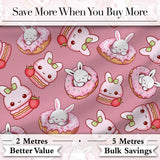 Cute Bunny Donut Dessert Kawaii Pink Background Seamless Pattern Digital Print Fabric by the Metre UK Sewing Quilting Textile