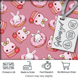 Cute Bunny Donut Dessert Kawaii Pink Background Seamless Pattern Digital Print Fabric by the Metre UK Sewing Quilting Textile