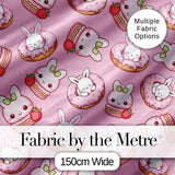 Cute Bunny Donut Dessert Kawaii Pinky Background Seamless Pattern Digital Print Fabric by the Metre UK Sewing Quilting Textile