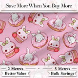 Cute Bunny Donut Dessert Kawaii Pinky Background Seamless Pattern Digital Print Fabric by the Metre UK Sewing Quilting Textile