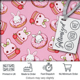 Cute Bunny Donut Dessert Kawaii Pinky Background Seamless Pattern Digital Print Fabric by the Metre UK Sewing Quilting Textile