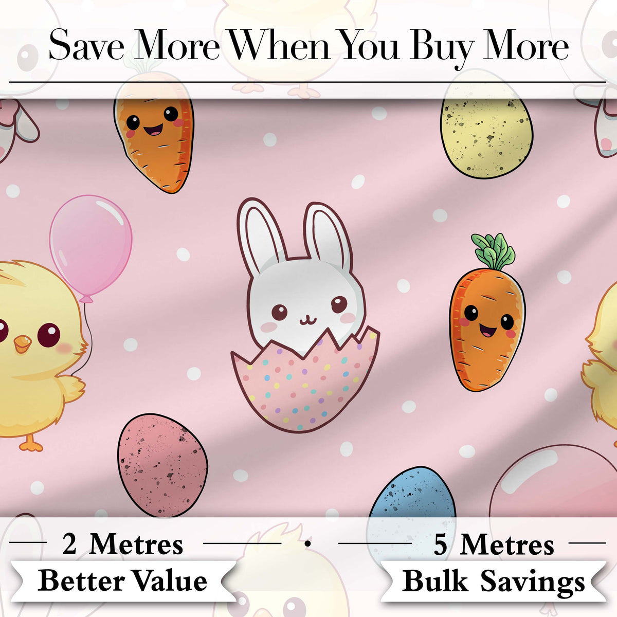 Cute Easter Bunny Chick Carrot Egg Blush Polka Dot Seamless Pattern Digital Print Fabric by the Metre UK Sewing Quilting Textile
